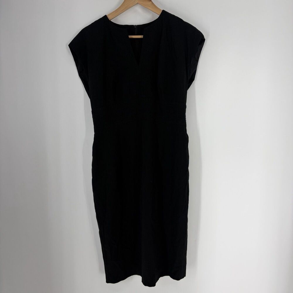 Escada Dress Size 38 Womens Black Short Sleeve Wool Viscose Sheath Career V Neck